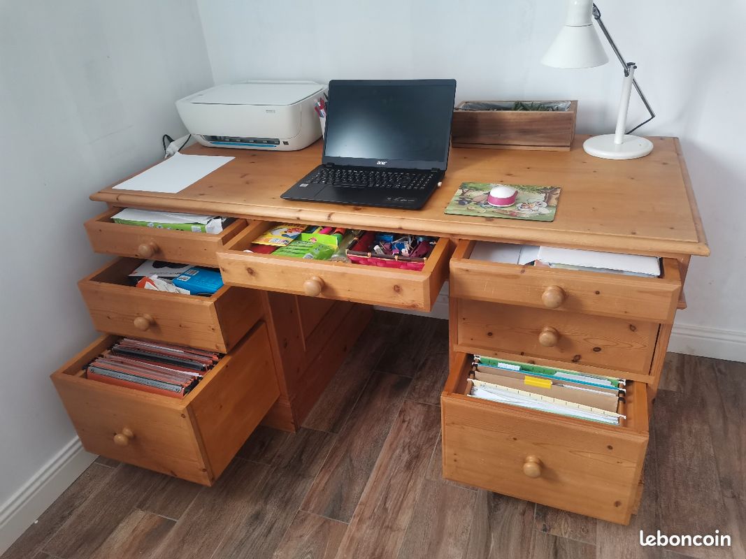 Bureau de ministre pin massif teinté miel (image 2)