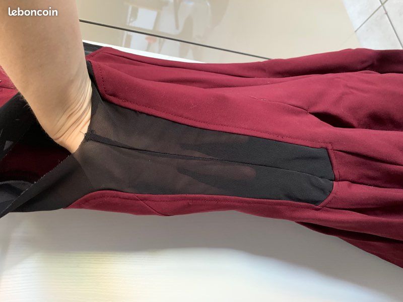 Robe bordeaux Maje taille 1 avec empiècements tulle (image 4)