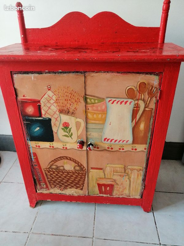 Meuble confiturier vintage en bois rouge (image 7)