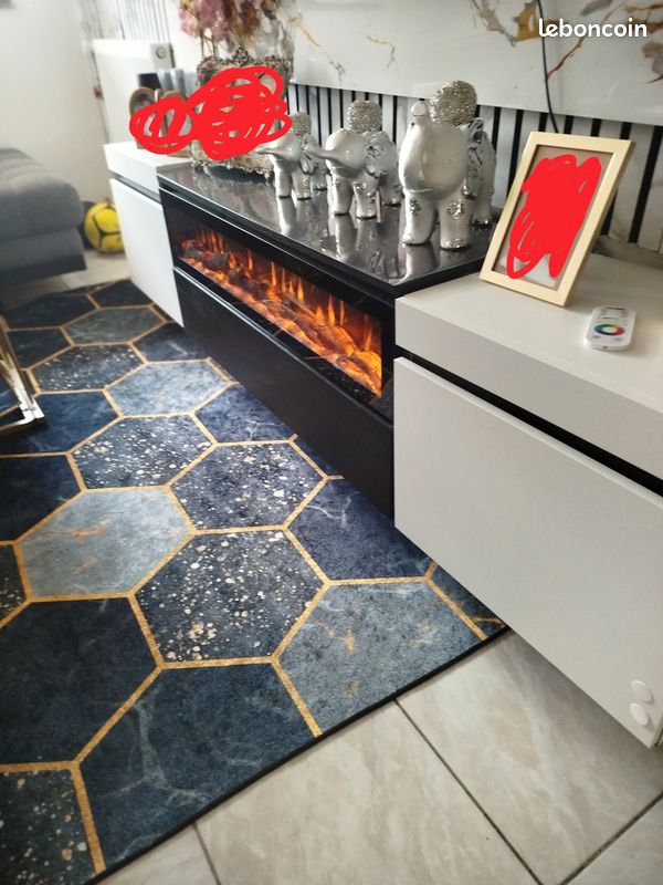 Meuble TV design avec cheminée électrique décorative – 2,80 m – Très bon état (image 1)