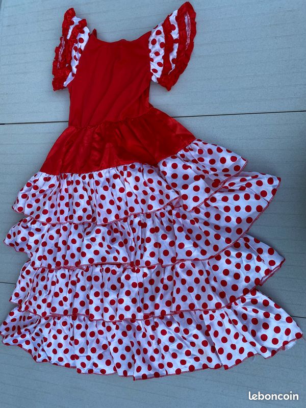 Robe blanche et rouge à pois ans déguisement pour enfant