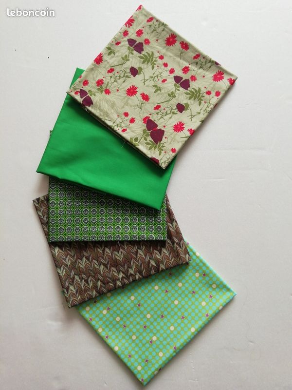 Lot coupons de tissu patchwork vert (image 1)