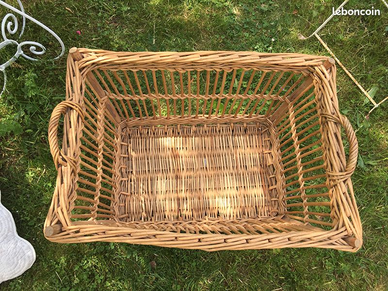 Grand Panier Ancien En Osier – 2 Volets – 52x32x50 Cm – Années 1950