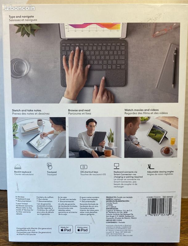 Logitech Combo Touch iPad Air 3 (gen) iPad Pro 10.5 QWERTY Neuf jamais utilisé (image 4)