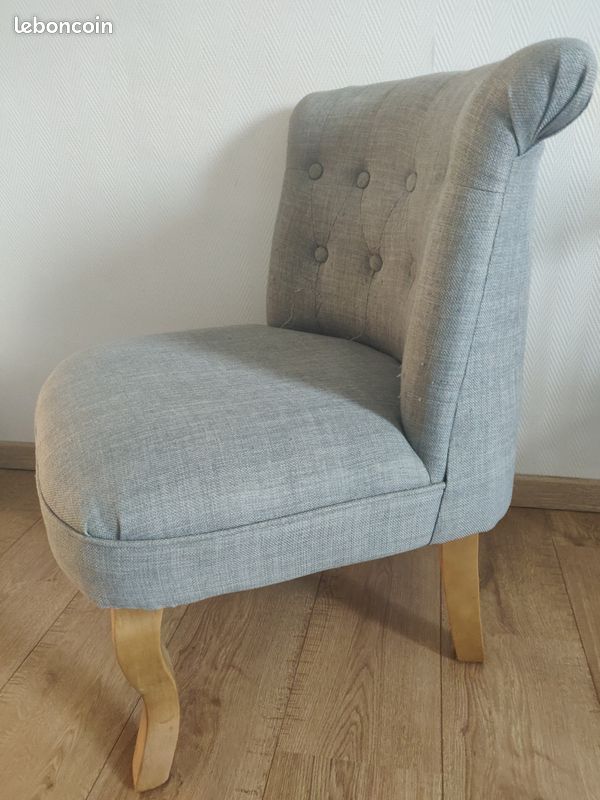 Fauteuil style Bergère tissu gris anthracite pieds bois (image 2)