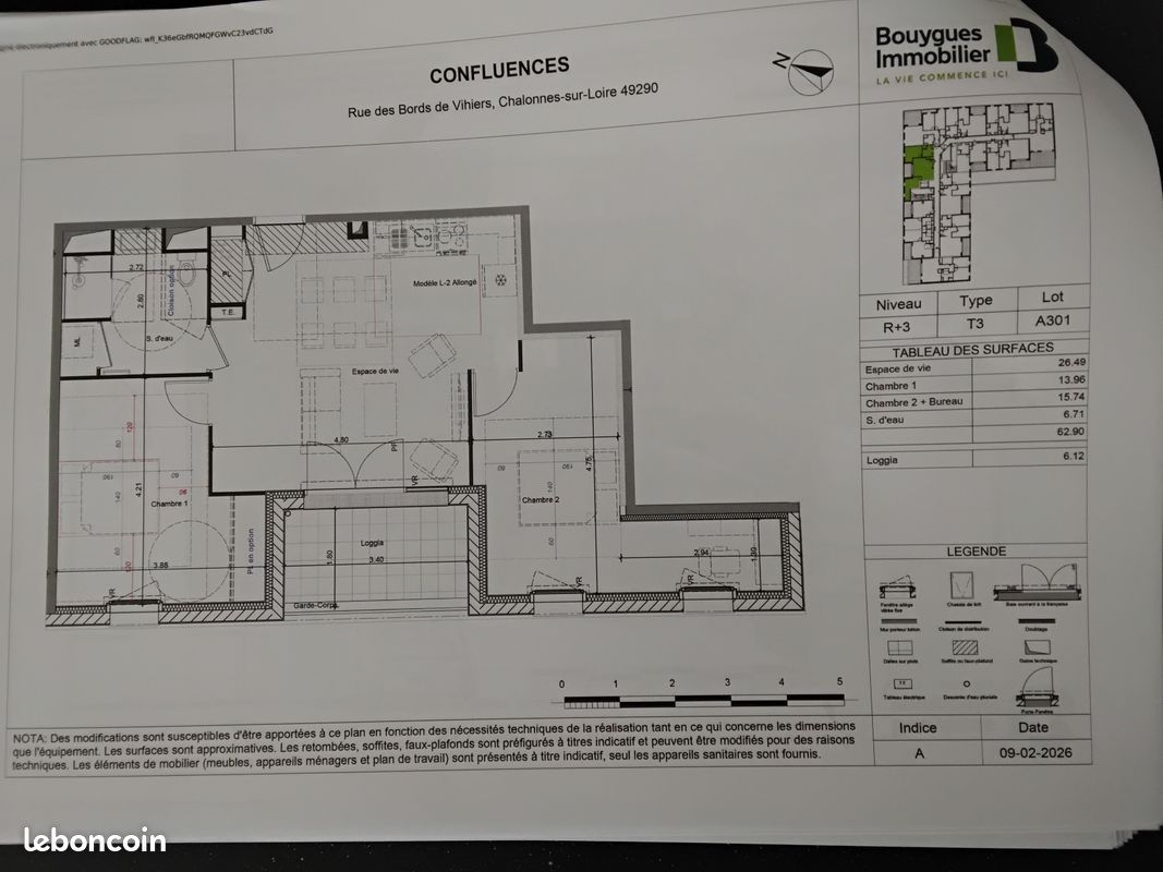 Appartement 3 pièces 63 m² · à Chalonnes-sur-Loire · 62,9 m² · 800 €/mois