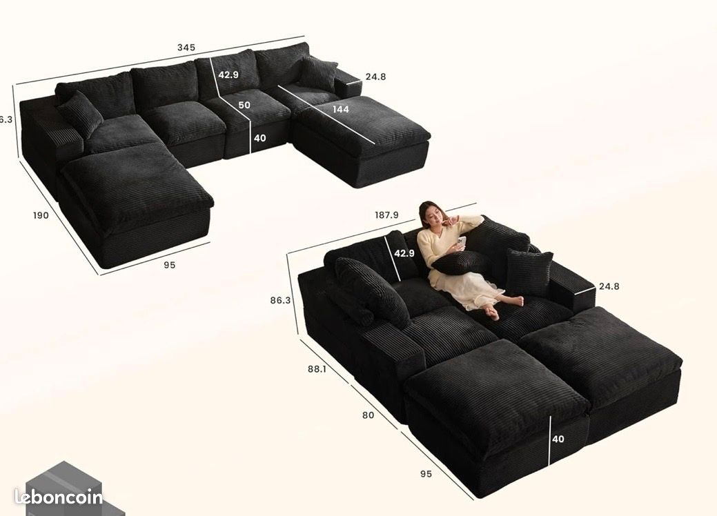 Canapé panoramique modulable en U 345 cm avec Fonction lit (image 7)