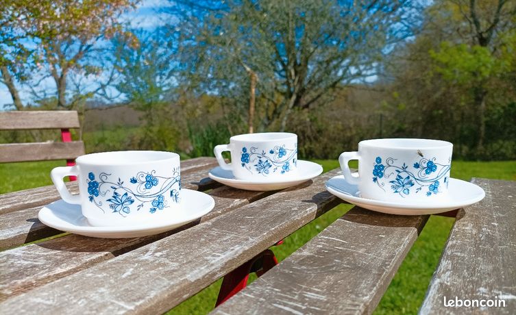 Lot De 4 Tasses Arcopal Modèle Aster – Blanc, Vintage, Occasion