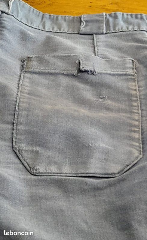 vintage pantalon ancien coton bleu de travail taille 52 usé rapiécé