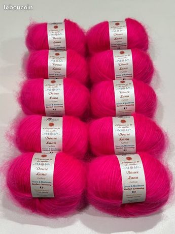 Lot De 10 Pelotes De Laine Mohair Rose Fuchsia Bouclées - Fait En France, Pour Créatifs !
