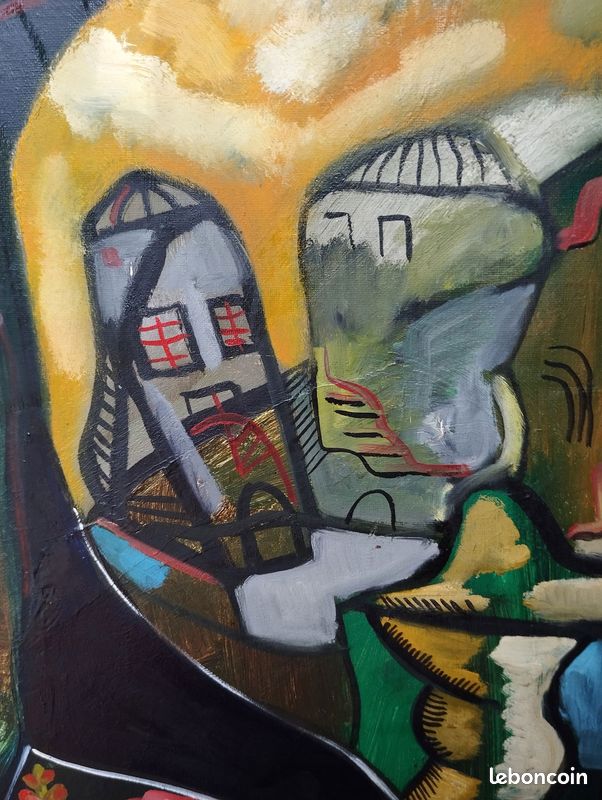 Tableau huile sur toile signé "Jaune Baume" de Claude Routier, 100 x 82 cm (image 2)