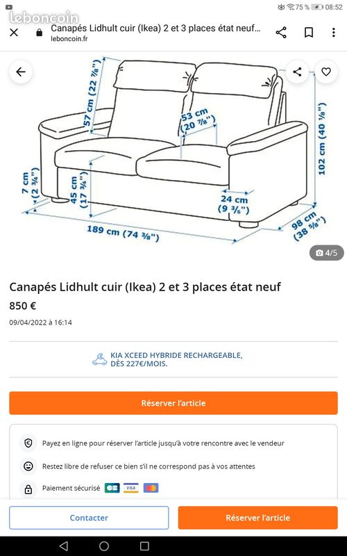 Canapés cuir LIDHULT 2 et 3 places (image 1)