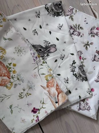 Lot De 3 Gros Boutons En Tissu Motif Lapin - Coton - Style Enfantin Romantique