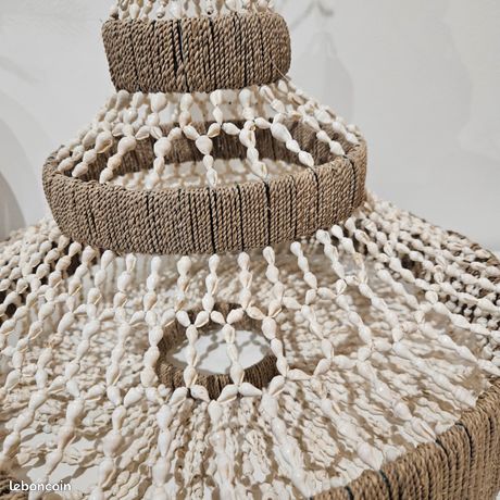 Lustre Bohème Kaléa En Coquillages Naturels Villa Métisse - ⌀50cm Hauteur 90cm - Déco Bali Artisanat Équitable