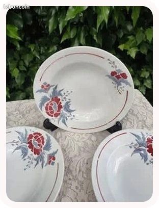 Lot 4 assiettes creuses anciennes Nimy Belgique décor floral Art Déco 23 cm (image 8)