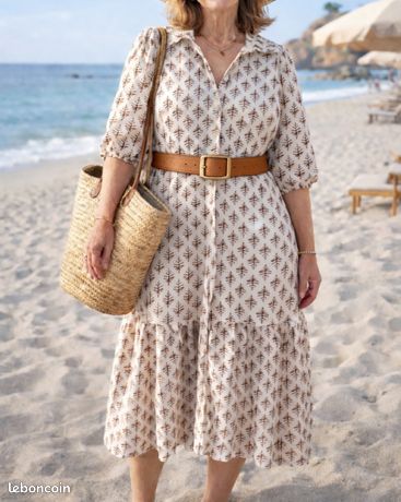 Robe En Soie 100% Whistles - Taille 10 - Couleurs Marron, Beige Et Noir à Volants - Occasion Excellent état
