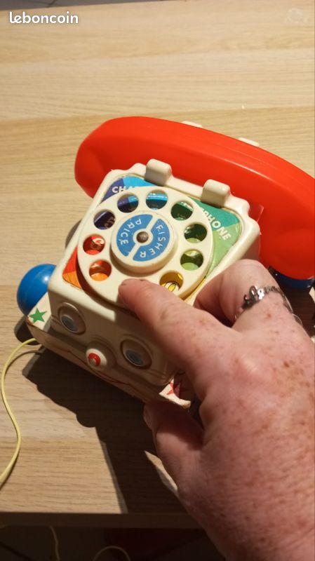 Jeu a tirer téléphone vintage chatter téléphone fisher price année 1960 base bois (image 4)