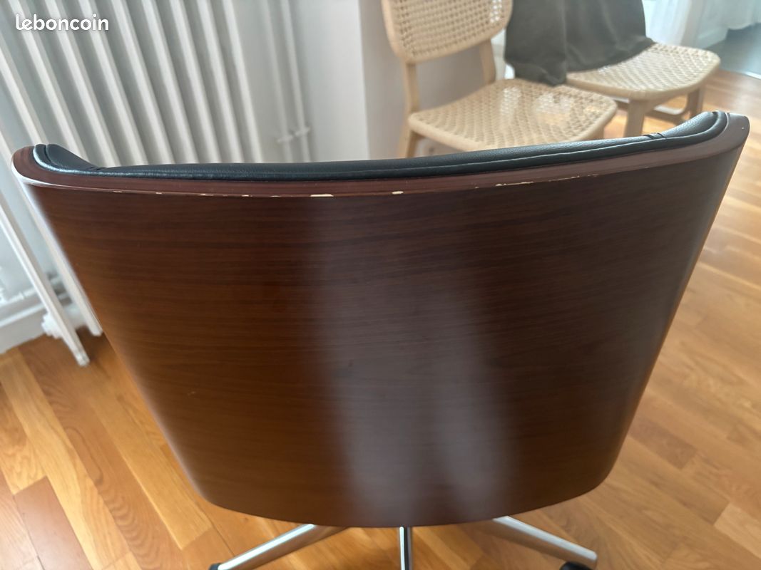 Chaise de bureau Miliboo CURVED, noir et noyer (image 2)