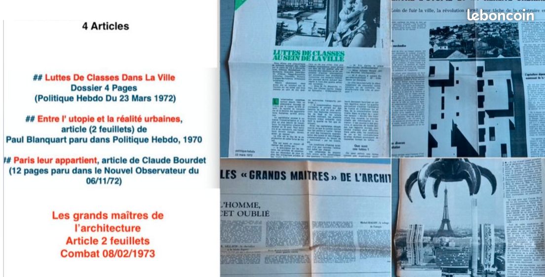 LA VILLE / URBANISME / TRANSPORTS / MOBILITÉ / AMÉNAGEMENT du TERRITOIRE : 1 livre 2 Revues / 1 Journal / 15 Suppléments-encarts (Libération/Le Monde) / 1 dépliants et 3 Cartes Postales (1970/2025 / (image 9)
