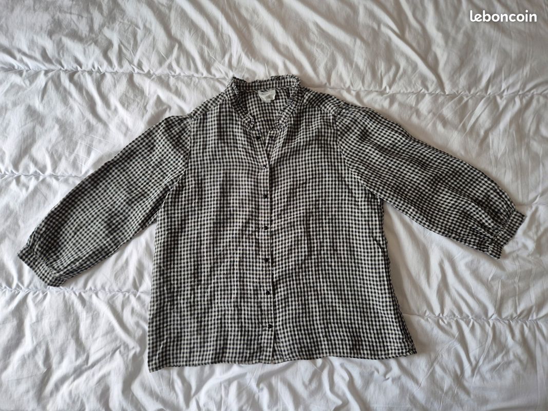 Chemise femme maison 123 a carreaux vichy noir XL 42 col volanté