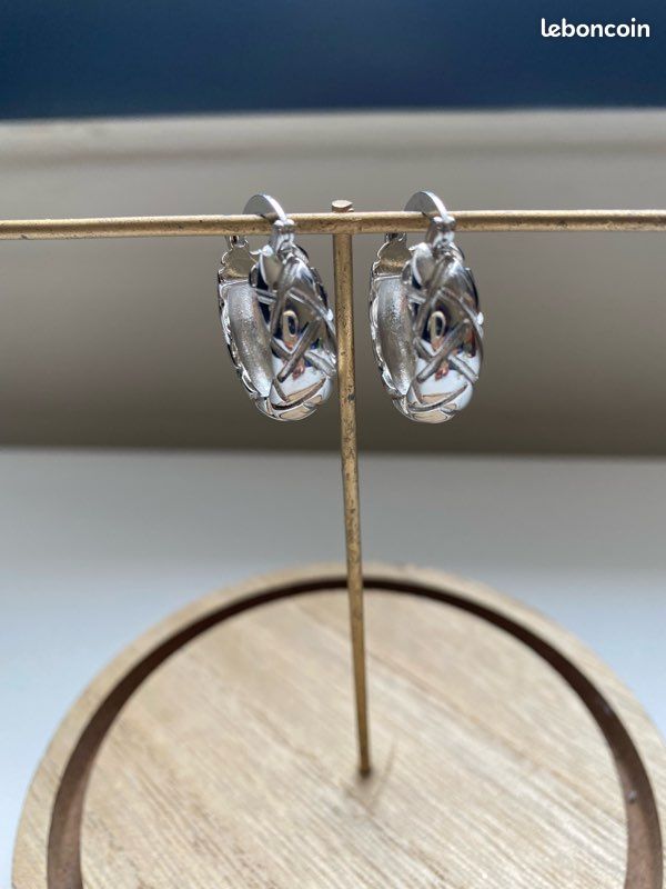 Paire de boucles d’oreille créole plaque argent (image 2)