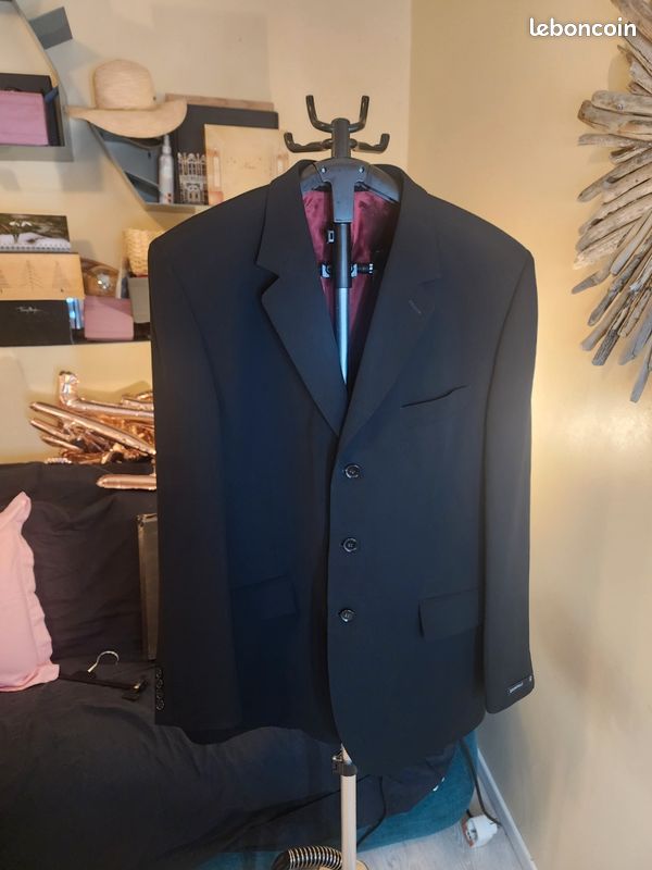 Veste de Costume Homme LUCAS DELLI Noire - Taille 56 (XXL) - Doublure Bordeau (image 1)