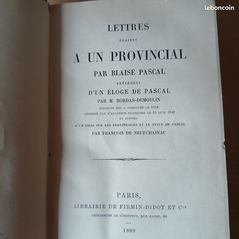 Lettres écrites à un provincial par Blaise Pascal (1889) (image 1)
