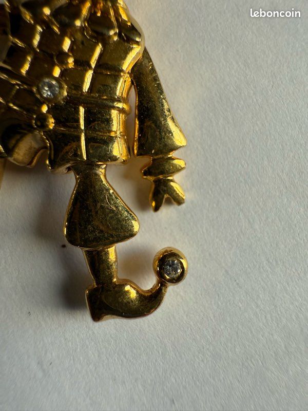 Pendentif Articulé En Métal Doré Style Années 80 Avec 5 Floches - Bijou Vintage D'occasion