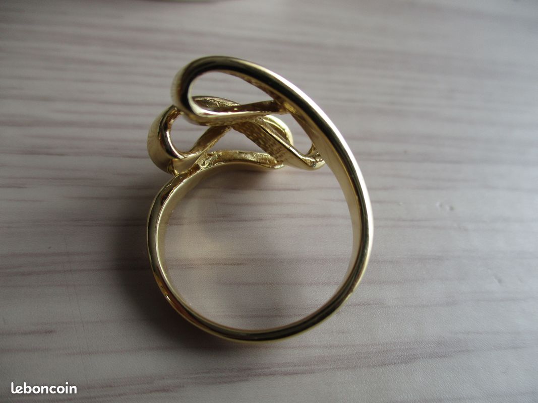 Bague Plaqué Or Jaune Motif Vague - Taille 59 - Stock Vintage Neuf - Occasion