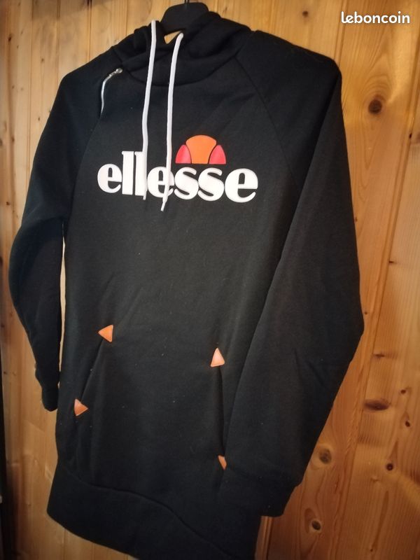 Sweat à Capuche Ellesse Noir – Taille M/S, Style Gilet, Velours Confortable