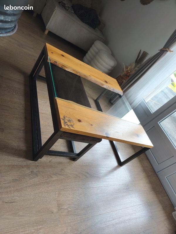 Table basse + banc style industriel bois métal (image 1)