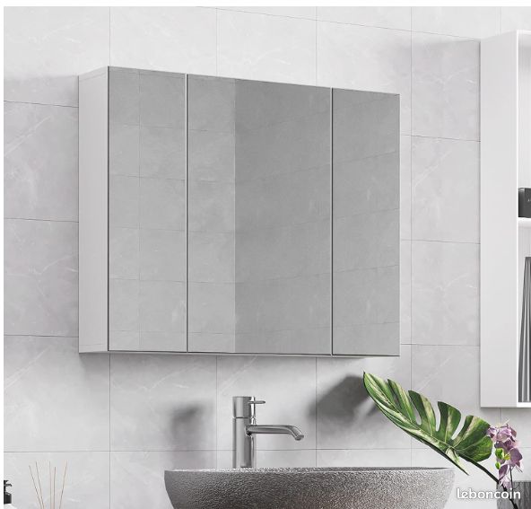 Armoire de salle de bain murale Yaheetech avec 3 portes, 3 miroirs, 2 niveaux, hauteur réglable 70,5 x 15 x 60,5 cm (image 1)