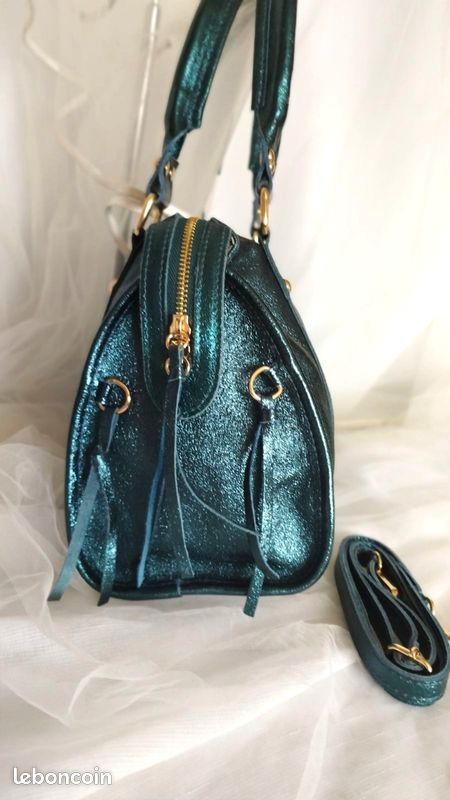 Lot De 2 Anses De Sac Bohin Simili Cuir Bleu Turquoise - 40cm - Réparation Accessoire