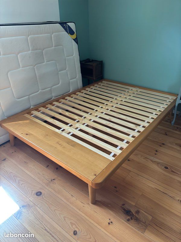 Lit plateforme pin massif + sommier 140 x 190 cm (image 2)
