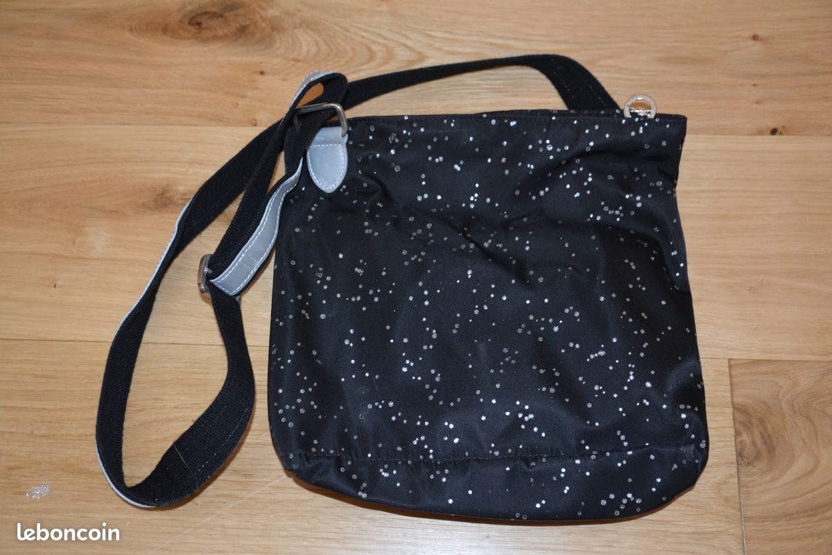 Sac à main Longchamp noir à paillettes argentées (image 1)