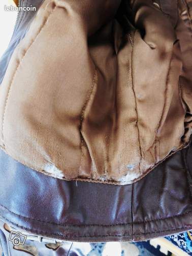Blouson cuir marron style perfecto vintage M NF06 (image 3)