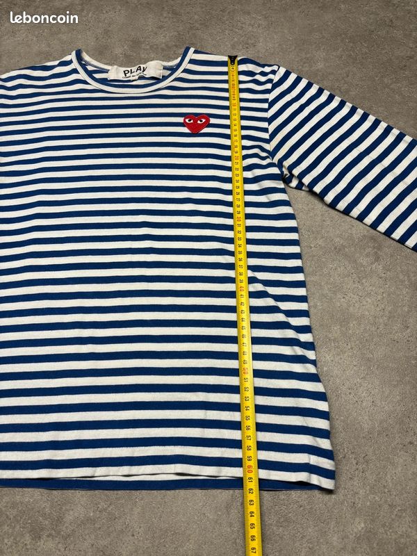 T-shirt manches longues / Longsleeve Comme Des Garçons marine et blanc à rayures | Taille M #SLCM498 (image 12)