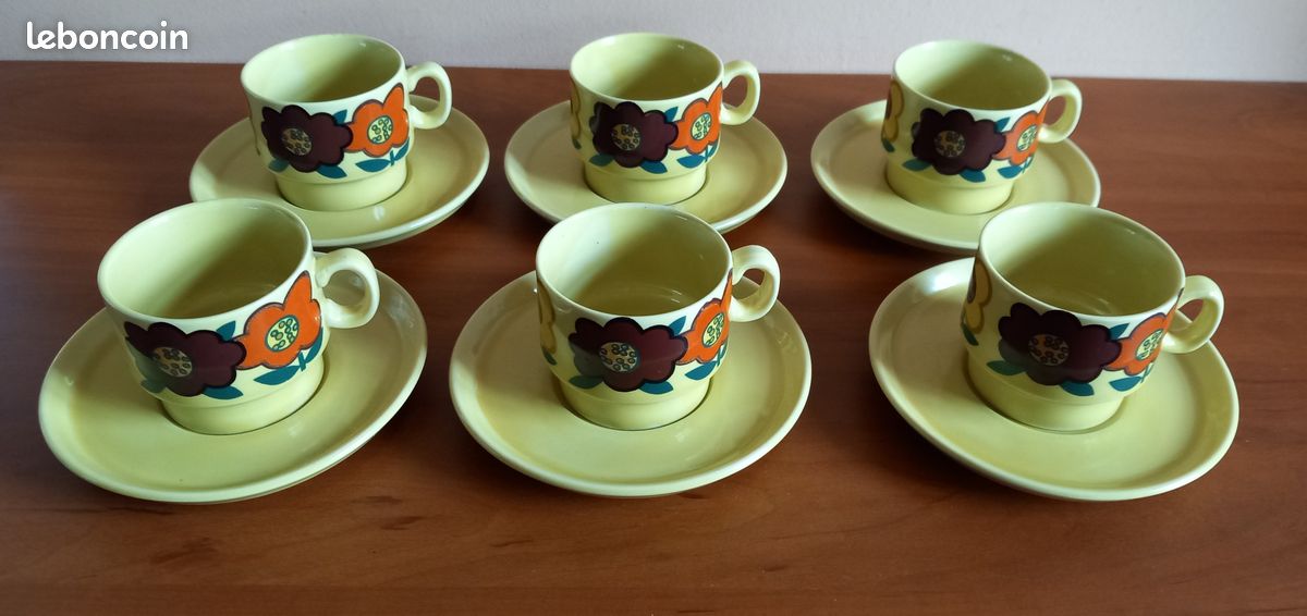Lot De 6 Tasses Lotus Porcelaine Allemande Vintage Années 70 - Pop Couleurs Avec Coffret