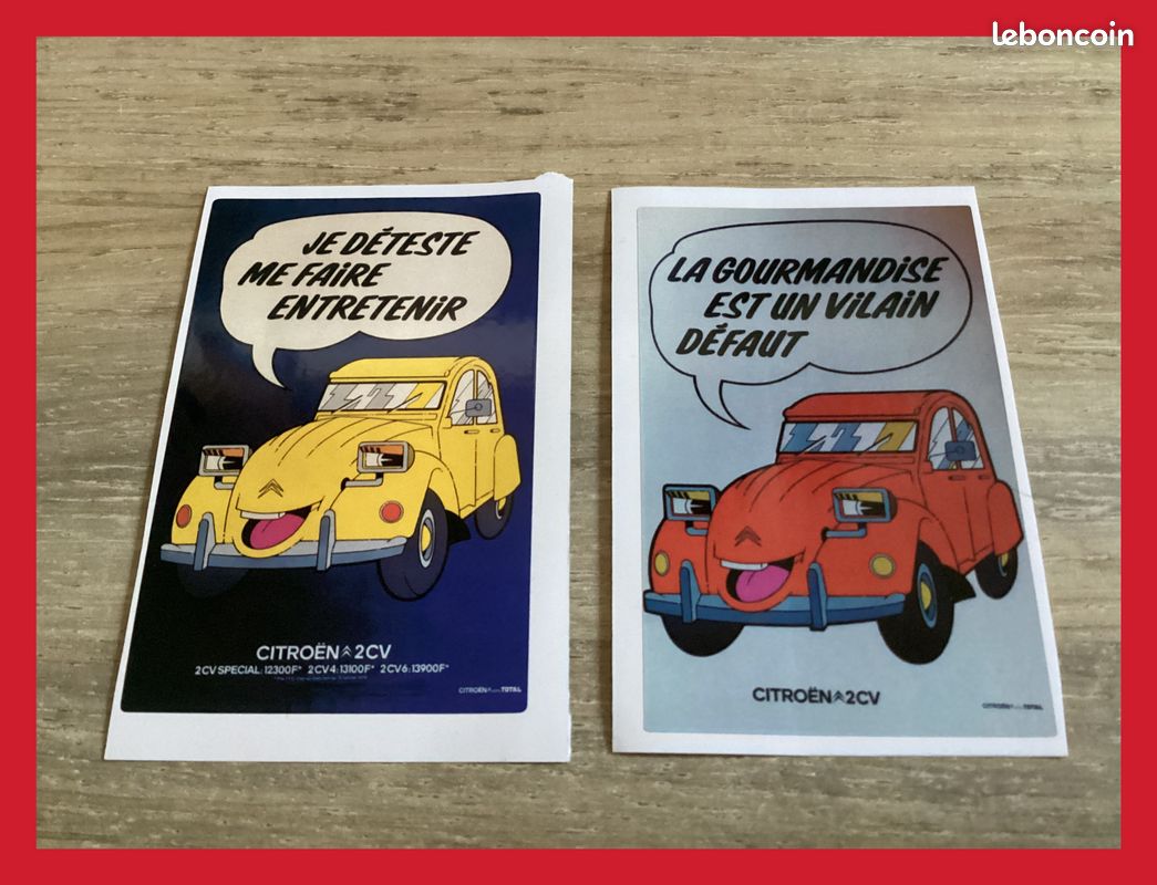 Lot 2 Sticker autocollant publicitaire Citroën 2CV je déteste me faire entretenir la gourmandise est un vilain défaut deudeuche Deuche vintage voiture car ancienne (image 1)