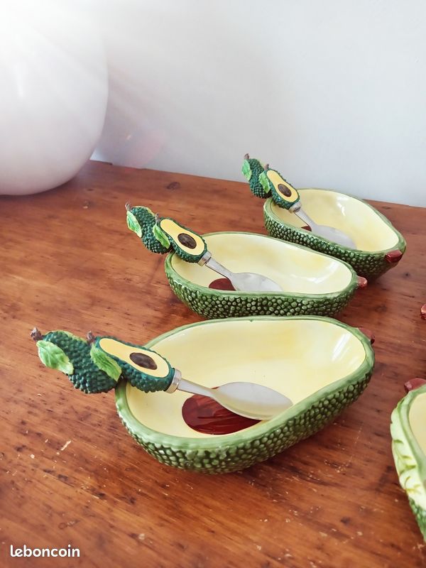 Service à Avocat Vintage 6 Pièces - Céramique Vert Profond + Cuillères