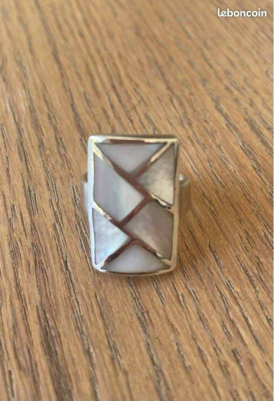 Bague En Argent Alpaga Et Nacre - Taille 50 - Occasion