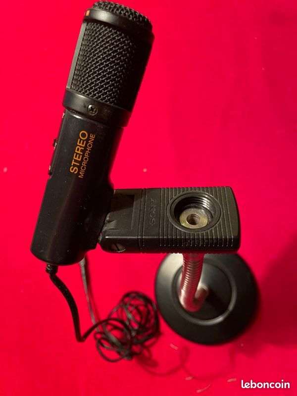 Ancien Microphone Sony ECM-250 Avec Trépied, Vintage Japon, Gris, Neuf Ouvert