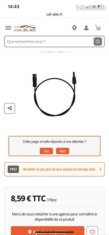 Rallonge câble Connectique MC4 Longueur 800mm (image 1)