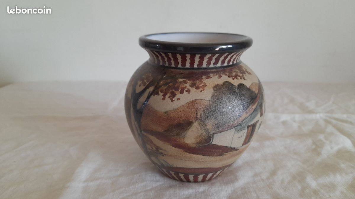 Vase céramique de Ciboure signé David, décor basque peint à la main. Parfait état (image 14)