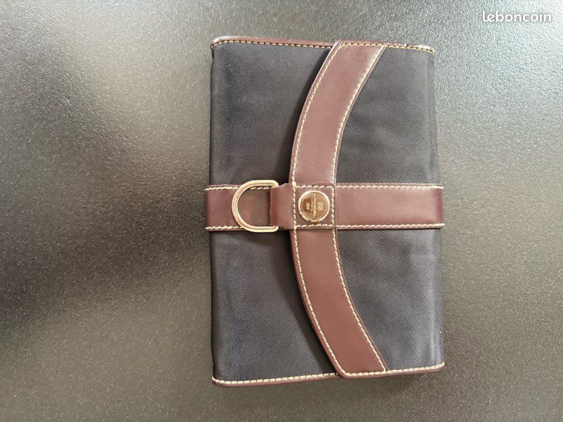 Portefeuille compagnon LANCEL Paris – toile noire & cuir marron (image 1)