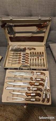 Coffret Ménagère Ancien Bois 54 Couverts - COLLIN Paris - Vintage