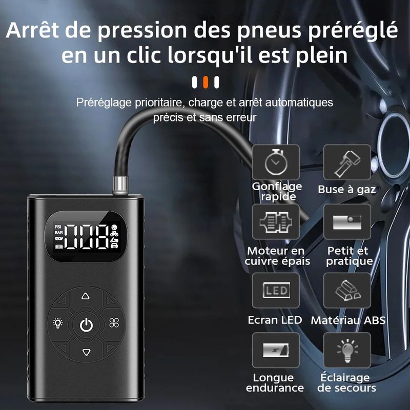 Compresseur Numérique Portable Sans Fil 6000mAh Gonfleur Pneu