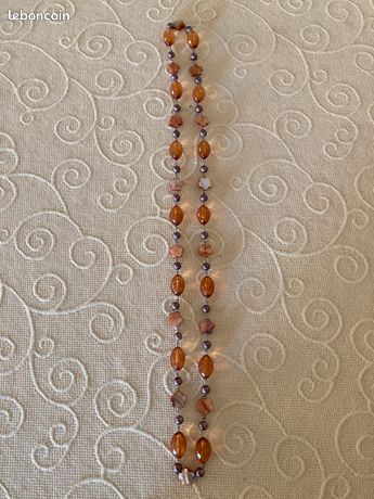 Collier Vintage Couleur Or - Décor Central Filigrane Et Cabochon Orange, Numéro 336, Occasion