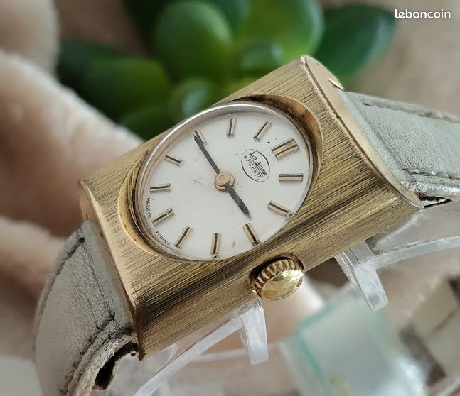 Montre Vintage Proubor Pour Femme, Cuir Noir, Cadran Doré - Modèle 8066, Occasion