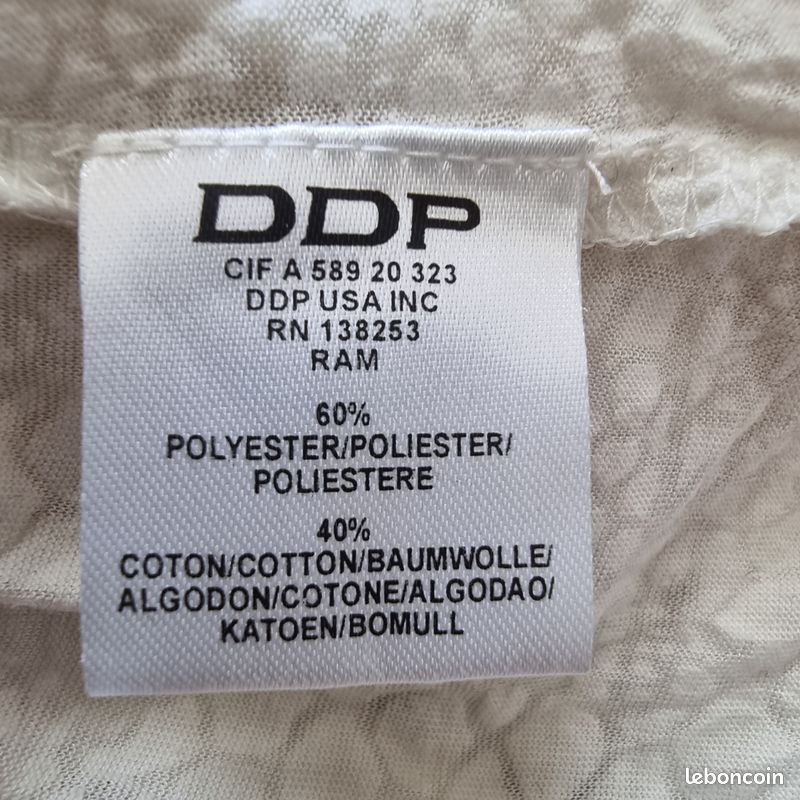 Haut DDP USA INC crème Tille S (image 3)